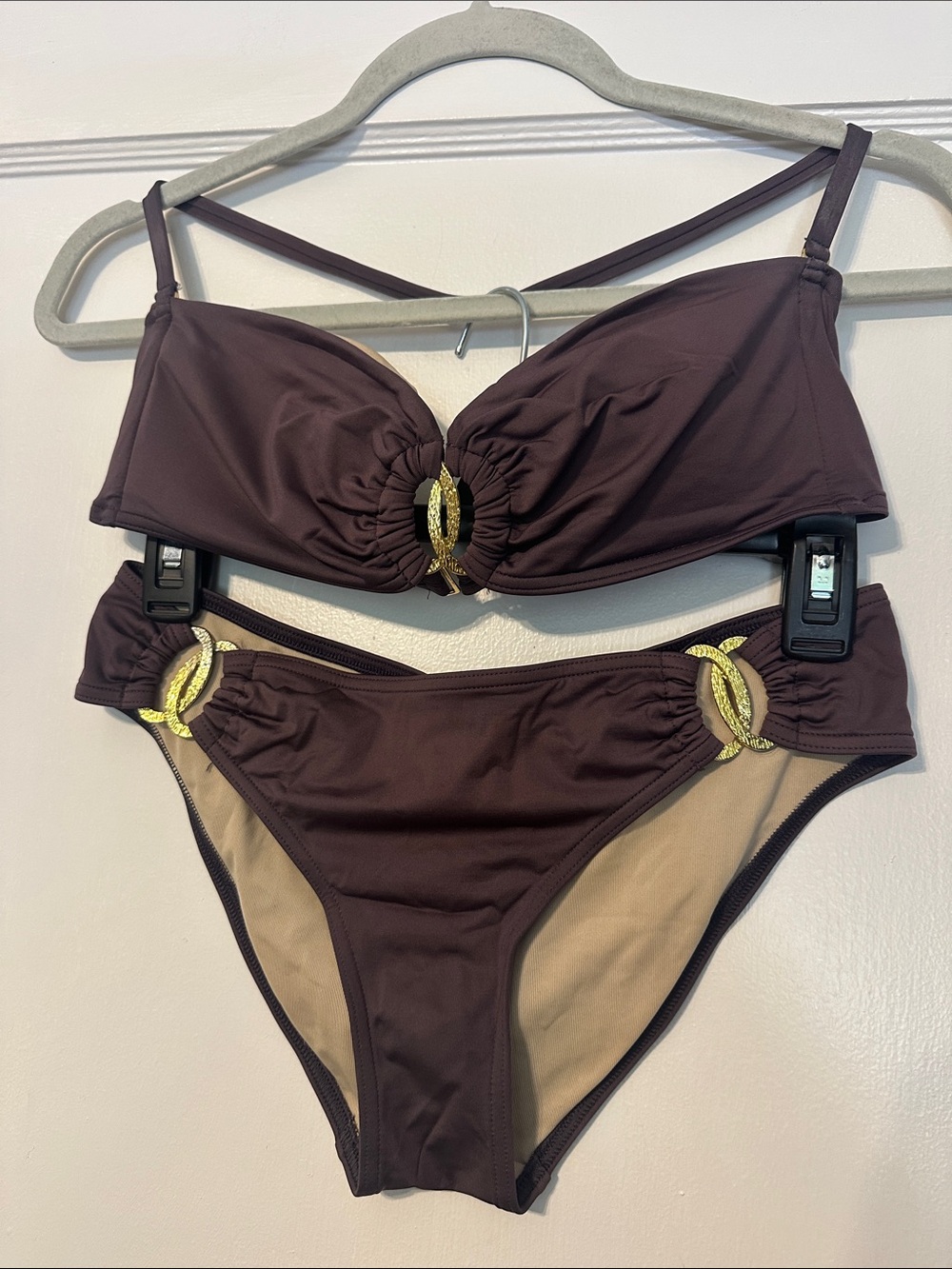 Victoria's Secret Plum Bikini with Gold Ring Accents - S Bottom & M Top